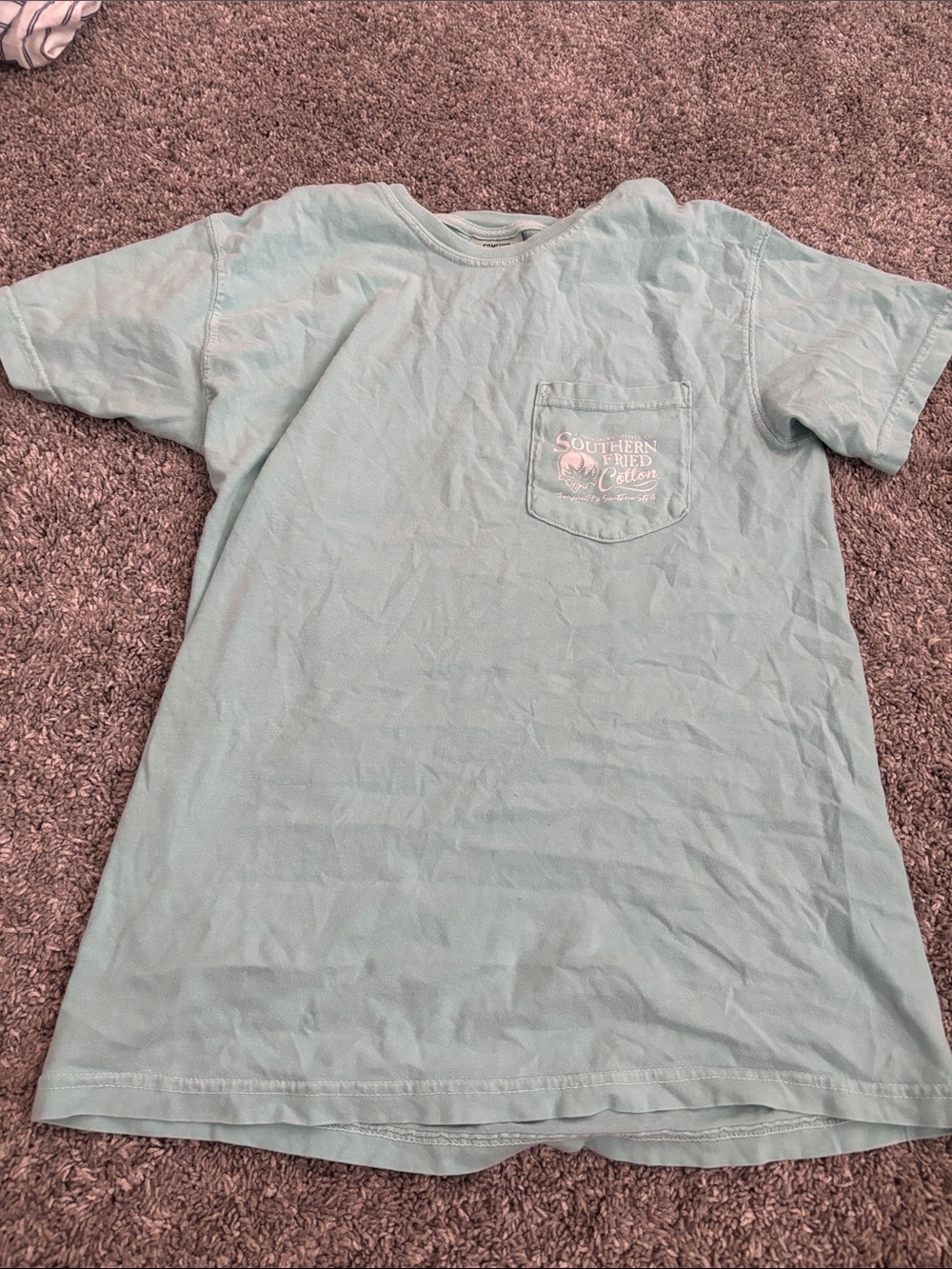 Southern Fried Cotton Pocket Tee in Aqua Blue